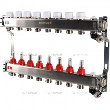 Кол. группа  1х-8 вых. с расх. нерж. ROMMER в сборе с клапаном вып. воздуха и сливом