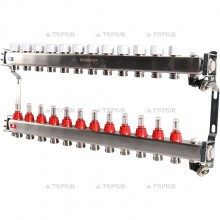 Кол. группа  1х 12 вых. с расх. нерж. ROMMER в сборе с клапаном вып. воздуха и сливом