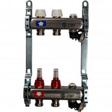 Кол. группа  1х-2 вых. с расх. нерж. STOUT в сборе с клапаном вып. воздуха и сливом