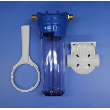 Фильтр-колба 10 3/4НР Гейзер ПРОЗРАЧ., с лат.встав, (ключ, кроншт., без картриджа)