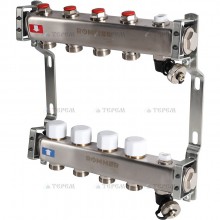 Кол. группа  б/расх.  1х-4 вых. нерж. ROMMER в сборе с клапаном вып. воздуха и сливом