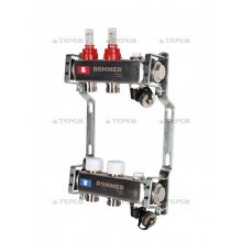 Кол. группа  1х-2 вых. с расх. нерж. ROMMER в сборе с клапаном вып. воздуха и сливом