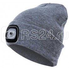 Шапка с фонариком 215х205х5 темн. сер. (фонарь 66х50х15мм снимается; аккум. 3.7В/200мА.ч) 3 режима с