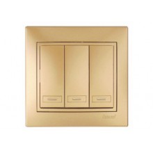 Выкл. СП 3-кл. IP20 10А, метал. золото Мира 701-1313-109