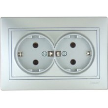 Розетка СП 2-м IP20 16А, с/з метал./сер. керам. Мира 701-1010-127 Розетка СП 2-м IP20 16А, с/з метал./сер. керам. Мира 701-1010-127