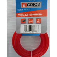 Леска д/триммера 2.4мм х 15м квадрат, красный картон, СОЮЗ