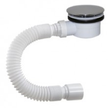 DX-902 Сифон для душ. поддона ОРИО 1 1/2х90, высота h=64мм,пластик/хром с гибк.трубой 40-50