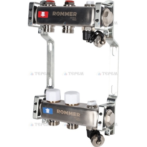 Кол. группа  б/расх.  1х-2 вых. нерж. ROMMER в сборе с клапаном вып. воздуха и сливом