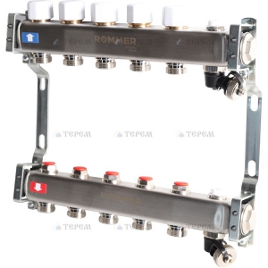 Кол. группа  б/расх.  1х-5 вых. нерж. ROMMER в сборе с клапаном вып. воздуха и сливом