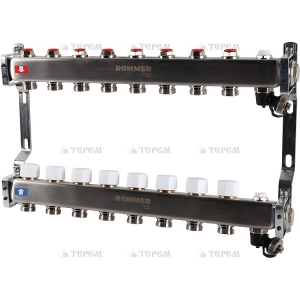 Кол. группа  б/расх.  1х-8 вых. нерж. ROMMER в сборе с клапаном вып. воздуха и сливом