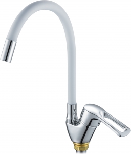 Смес. кухня 1-рук. бок. FAUZT бел.  гибкий излив, с гайкой  FZs833-B129