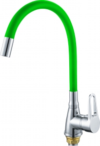 Смес. кухня 1-рук. бок. FAUZT зел.  гибкий излив, с гайкой ф40 FZs822-B101