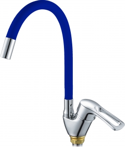 Смес. кухня 1-рук. бок. FAUZT син.  гибкий излив, с гайкой  FZs833-B129