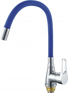 Смес. кухня 1-рук. бок. FAUZT син.  гибкий излив, с гайкой ф40 FZs822-B101
