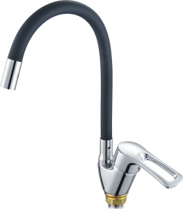 Смес. кухня 1-рук. бок. FAUZT черн.  гибкий излив, с гайкой  FZs833-B129