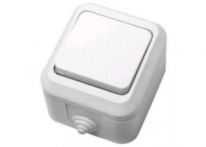 Выкл. ОП 1-кл. IP44 10А, бел. п/герм. 18300 (10 в упак.)