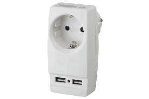Адаптер 1-м с заземл. 2хUSB Polynom SP-1e-USB-W 220В 2100мА бел. Эра Б0026332