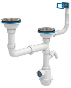 Сифон для мойки АНИ Пласт Грот A7700SP 3 1/2 дюйма 40 мм двойной с гибким перел. и отводом для с/м