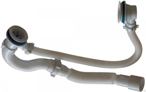 Сифон для ванны трубный с пробкой 1 1/2x40 с гофрой 40х40/50 выпуск с пласт. реш. Орио  А-70089