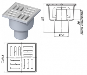 Трап вертик. 50 нерж. реш. 10х10, сухой  TQ5202 АНИ (50)
